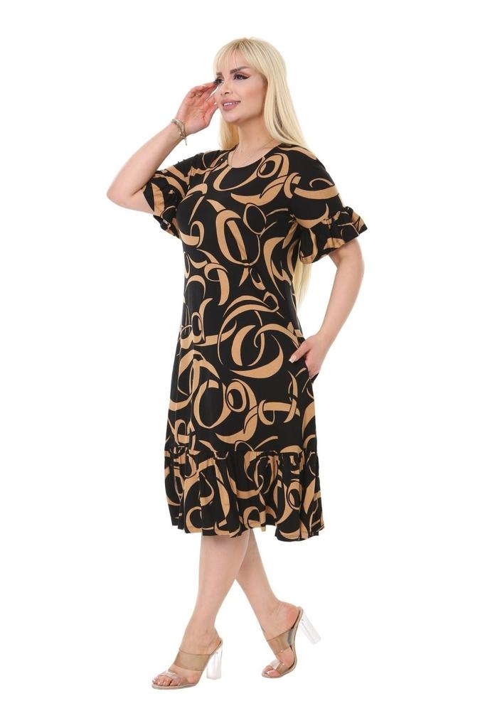 Женское платье большого размера с рюшами и карманами, коричневое платье с волнистым узором, платье больших размеров