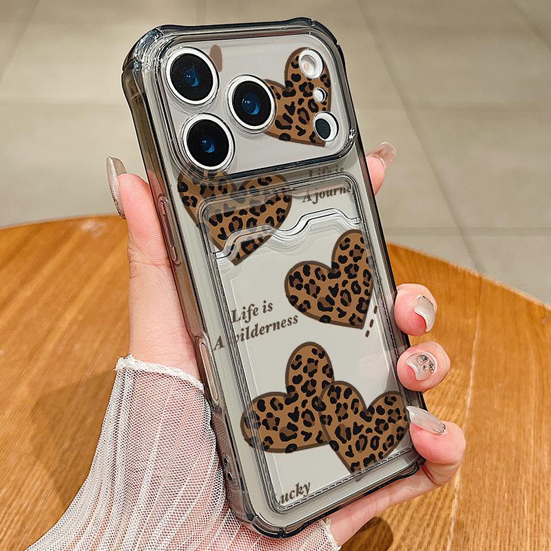 Чехол-кошелек с карманом для карт из ТПУ для iPhone 17 Pro Air 16e 16 15 14 13 Pro Max 12 11, цветной, с узором в виде сердечек, мягкая задняя крышка
