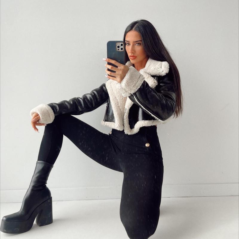 Осенне-зимняя женская модная меховая короткая уличная байкерская куртка со специями