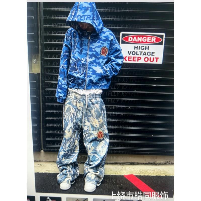 Свободный комплект худи и брюк в стиле Y2K Streetwear с контрастным камуфляжным принтом для подростков