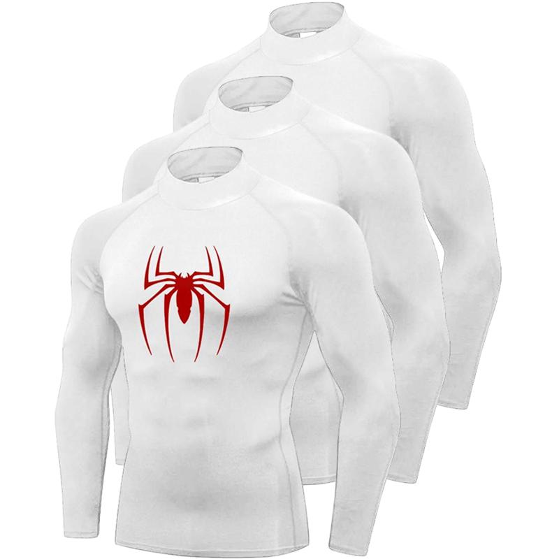 Spring Mens Compression Long Sleeve T-shirts Red Spider Fitness Sports Shirts Jogging Gym Bodybuilding Quick Dry Tight Rashgards