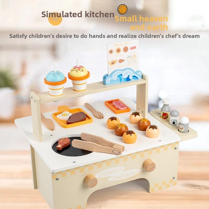 Kids Food Wooden Stall Toy With Ice Cream Bbq For Learning And Imaginative Play