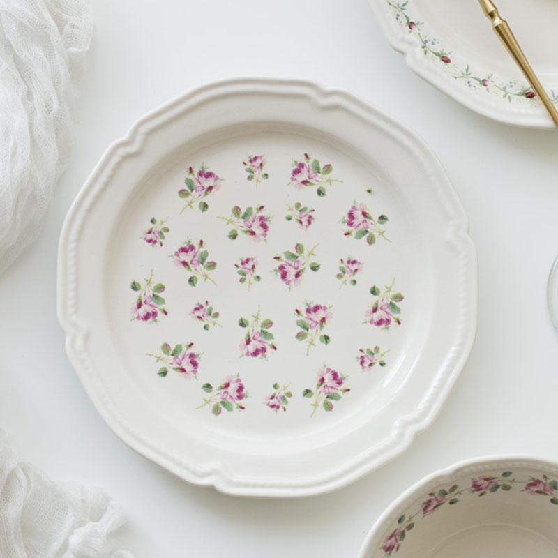 Тарелка с французским тиснением и цветком ротанга, керамическая тарелка с фруктами, тарелка в стиле ретро, посуда