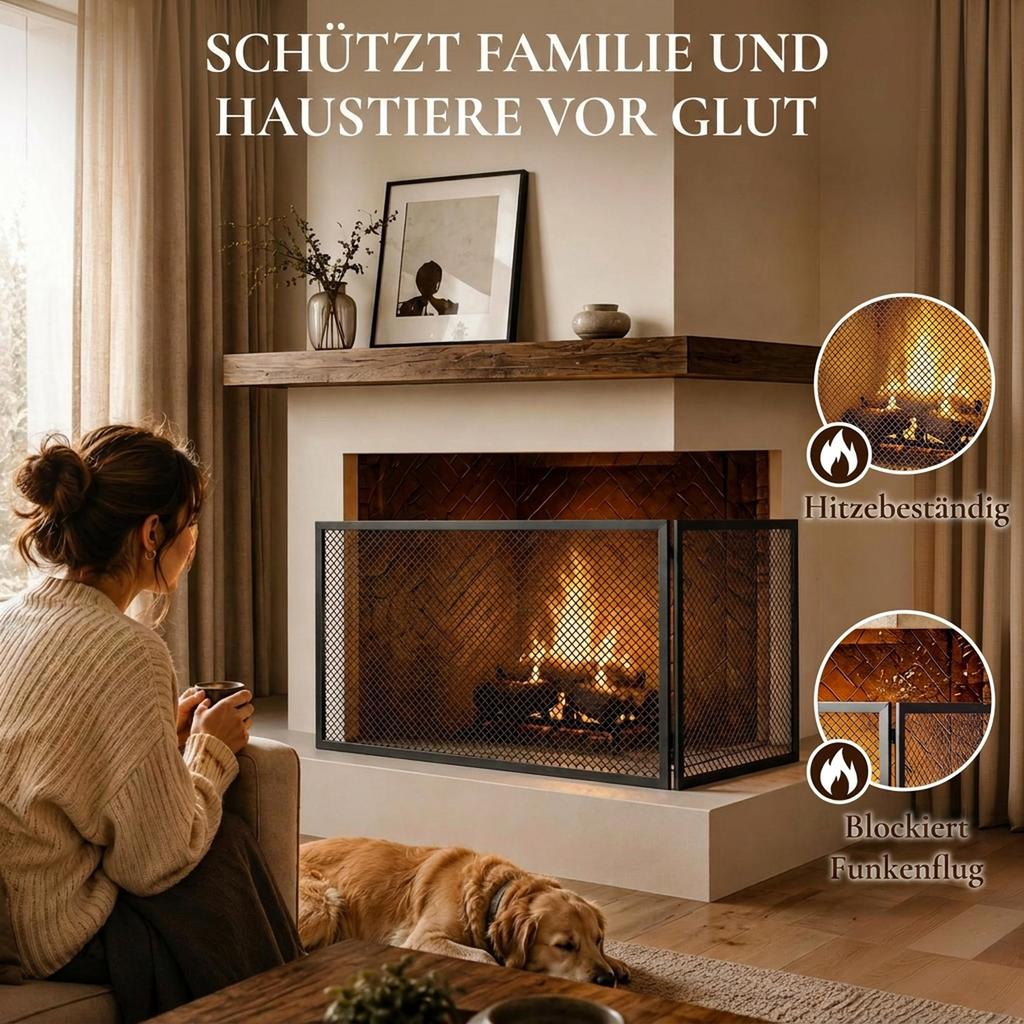 Fireplace Screen, Foldable Spark Guard Made of Metal, 141 x 50 cm