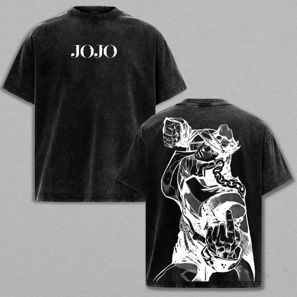 Кудзё Джотаро JoJo's Bizarre Adventure Футболка Аниме Принт Стирка Летняя Короткий Рукав 100% Хлопок Футболки Топы Мужская Одежда