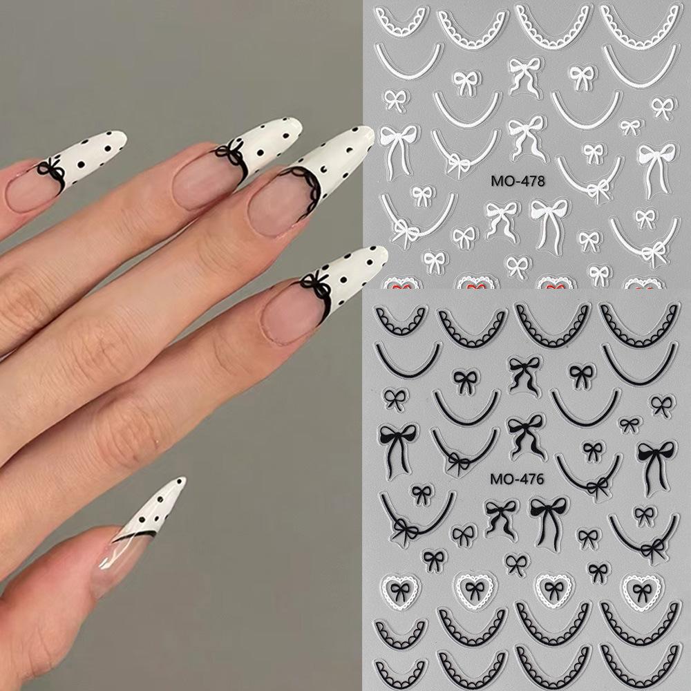 Nail Art Stickers, Cute Ballet Lace French Bow Adhesive Nail Stickers