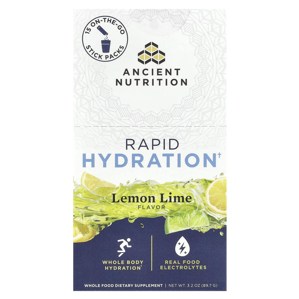 Quick Hydration, Lemon Lime, Portable Stick Pack of 15, 6G (0.2Oz) Each