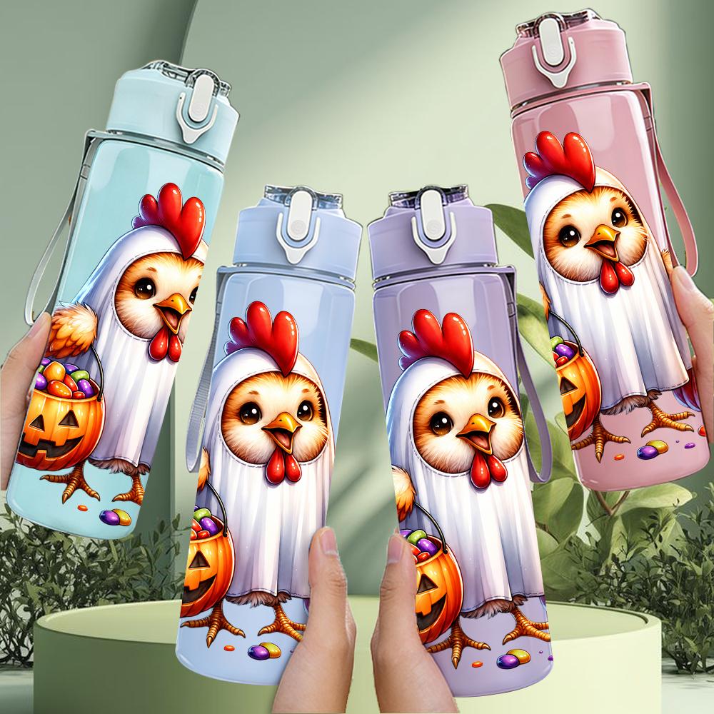 1PC Ghost Chicken Pumpkin Halloween 750ml Color Plastic Sports Water Bottle Leakproof Flip Straw Lid Suitable for Sports Office Home Use
