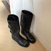 Версия из коровьей кожи~ Корейская версия плиссированные высокие сапоги на толстом каблуке женские 25 новые сложенные три варианта носки уличные мотоциклетные рыцарские сапоги длинные сапоги