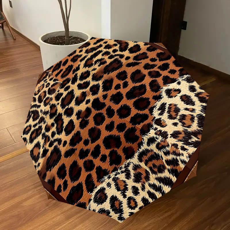 1PC Leopard Print Umbrella-8-Rib Reinforced Portable Folding Travel Suitable for All Seasons Outdoor Daily Use Is an Ideal Choice -K0359