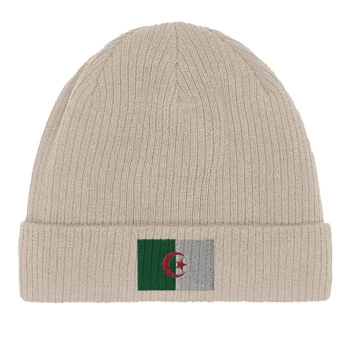 Bonnet en Coton – Drapeau de l'Algérie – Broderie – Beige
