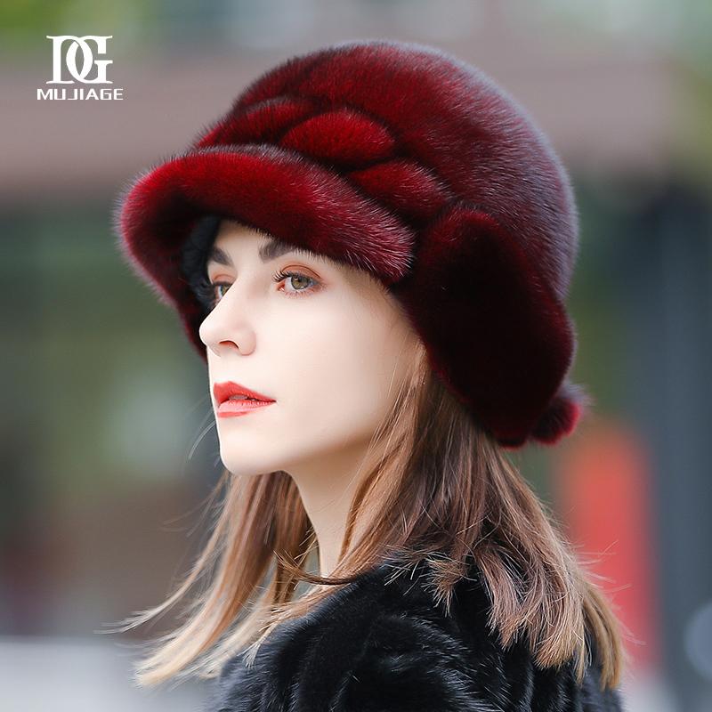 Mink Hat Women's Winter Thickened Warm Mink Hair Whole Mink for Middle and Elderly Mothers Versatile Duck Tongue Fur Hat