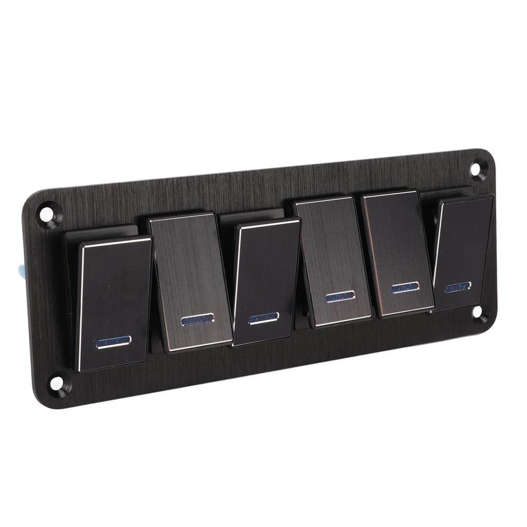 Водонепроницаемая панель тумблеров на 6 клавиш DC12V - 24V 3 контакта Синяя подсветка 30A Предварительно подключенная для автодома, яхты, автомобиля