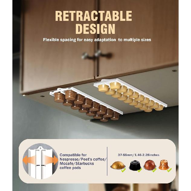 Держатель для кофейных капсул, совместимый с 24 капсулами Nespresso Vertuo, Регулируемый органайзер для капсул для K-Cups капсул 37-58 мм/1,46-2,28 дюйма, Идеальное решение для экономии места