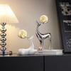 Modern Minimalist Ceramic Deer Figurine Set Living Room TV Cabinet Decor With Crystal Ball Or LED Light Option