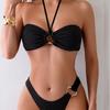 Bikini Set for Women Solid Color 2 Piece Swimsuit Sexy Halter Lace-up Backless Thong Beach Vacation Swimwear New