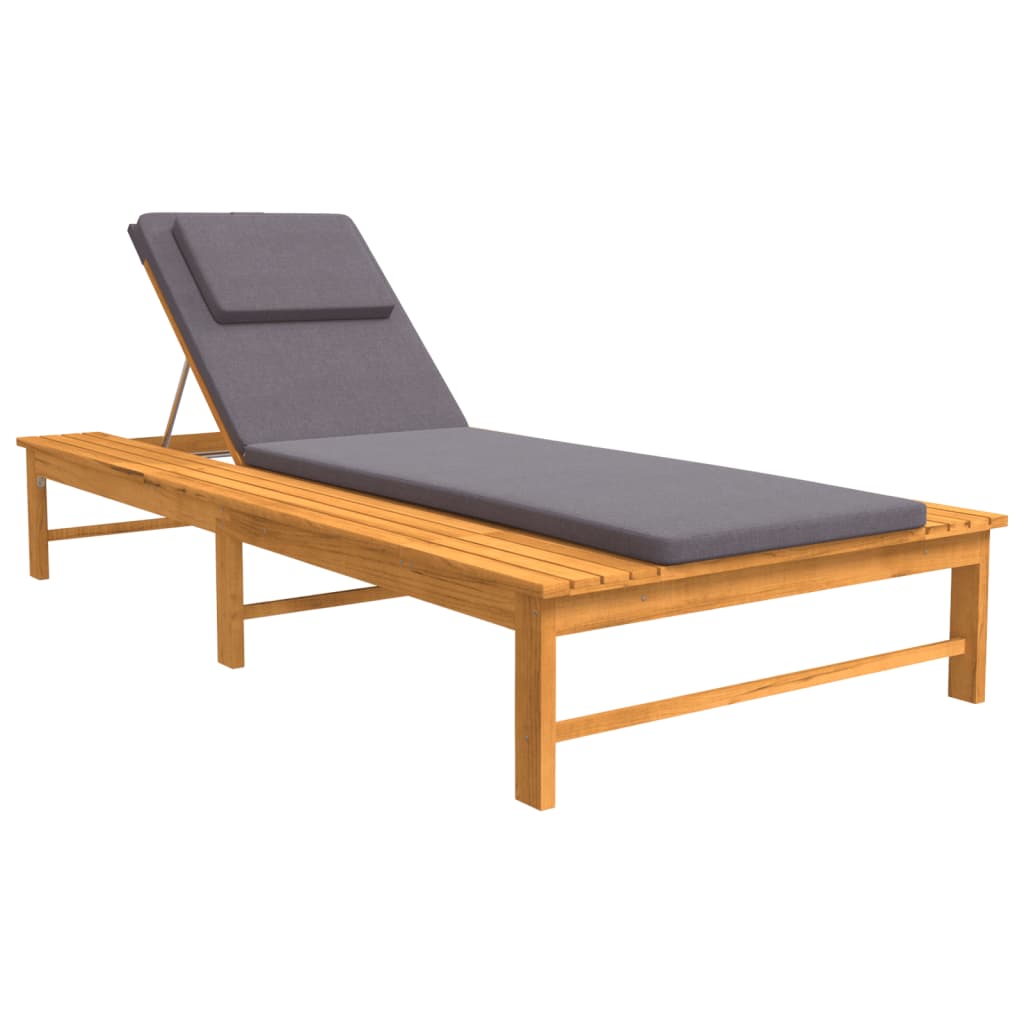 Sun Lounger with Dark Grey Cushion & Padding Solid Acacia Wood
