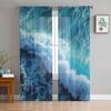 Blue Sea Waves Tulle Curtains for Living Room Drapes Window Sheer Modern Curtains for Bedroom Decor