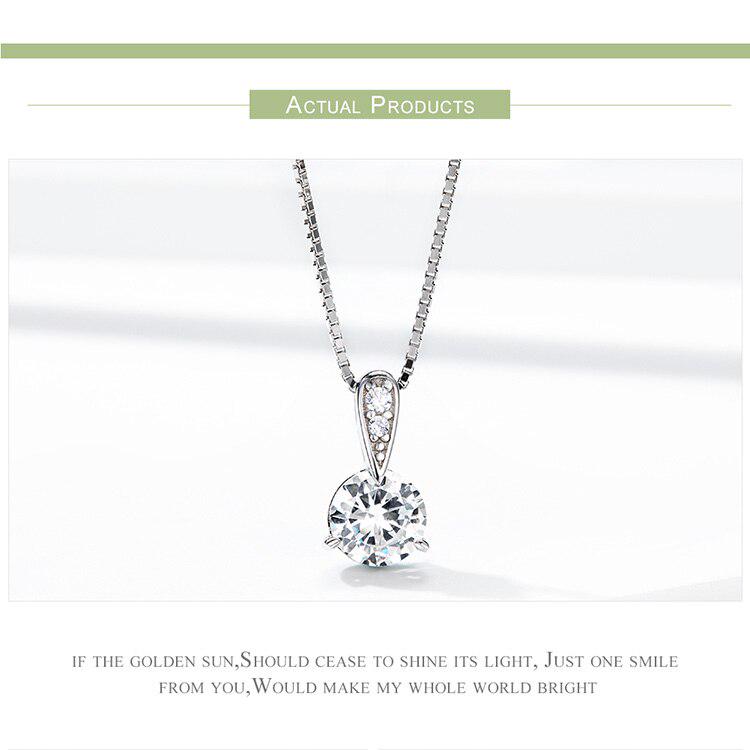 BAMOER Authentic 925 Sterling Silver Clear CZ Radiant Dazzling Minimalist Pendant Necklace