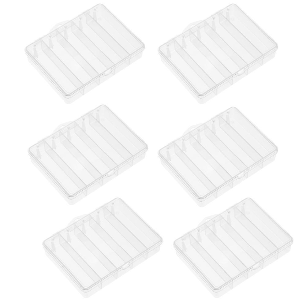 6pcs 5 Grid Compartment Fishing Lure Box Clear PVC Bait Storage Case For Fishing Gear