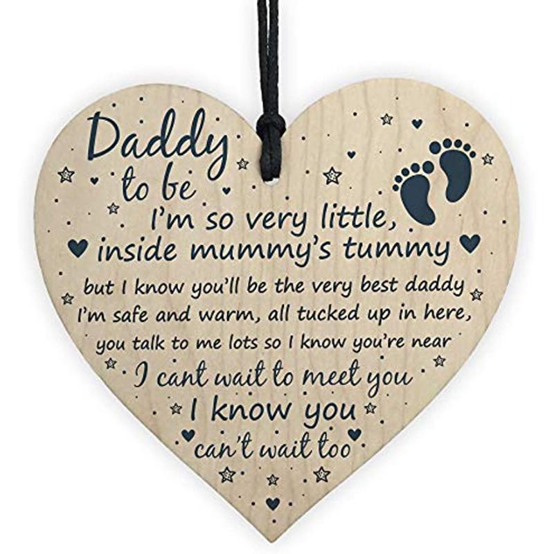 Wooden Heart Card Daddy To Be Sign Gifts from Bump for Dad/Father New Born Baby Son Daughter Plaque New Dad Gifts