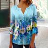 Рубашки на пуговицах для женщин, туника с принтом, летние топы, нарядные повседневные весенние блузки с рукавом 3/4 и v-образным вырезом