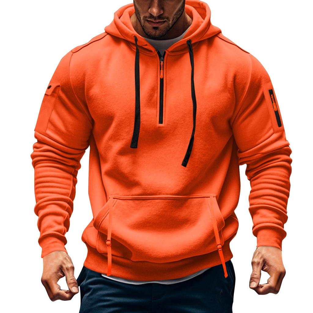 Men's Sweatshirt Hoodie Zipper Arm Pocket Cardigan Men's Sports Large Size Casual Hoodie