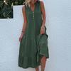 GMXIA Summer Sleeveless Pleated Skirt Loose V-neck Midlength Dress