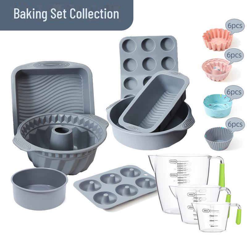 High-Temperature Silicone Baking Set: Square Cake Mold, Toast Tray, Muffin Cup