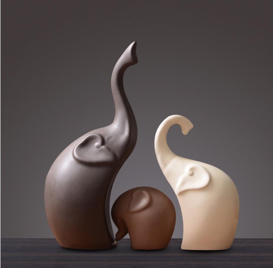 3 шт./лот керамические фигурки семейных слонов – украшения в виде животных и поделки для украшения дома