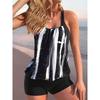 European and American New Swimsuit Women's Sexy Printing Suspenders Split Boxers Large Size Two-piece Set Tankini