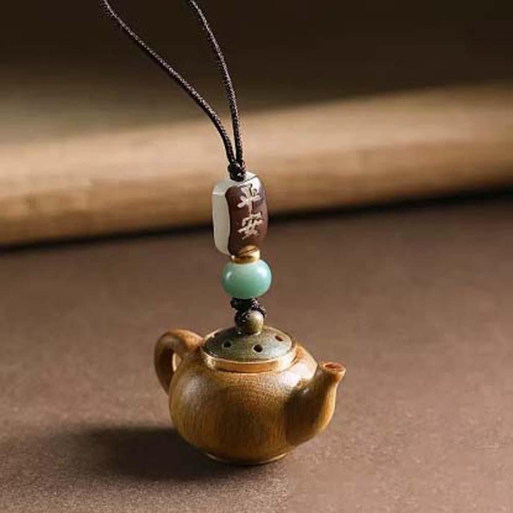 Waterproof Little Teapot Keychain Mini Green Sandalwood Phone Chain Carved Teapot Pendant  Car Key