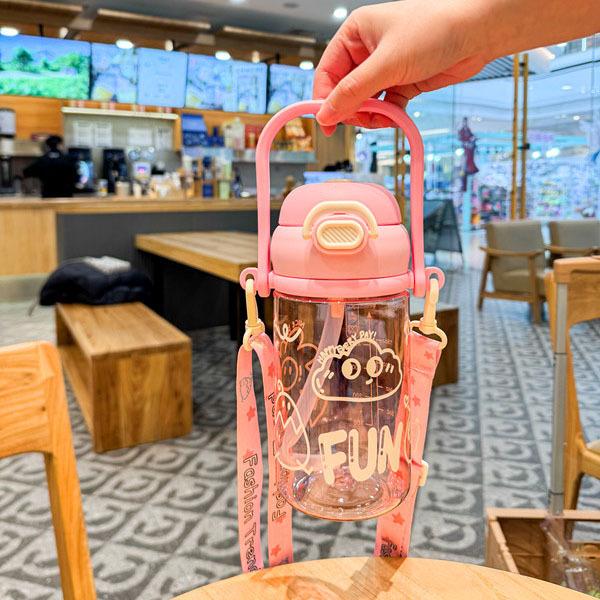 Water bottle summer plastic cup large capacity high value double drinking cup Korean version female student with straw children's water cup portable