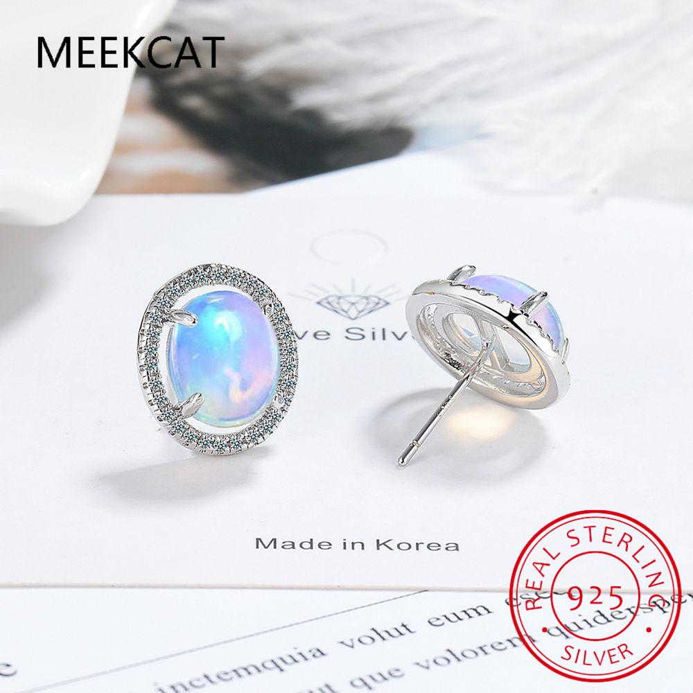 Oval Natural Opal Stone Stud Earrings For Women 925 Sterling Silver Vintage Femme Gemstone Fine Jewelry Brincos de Prata