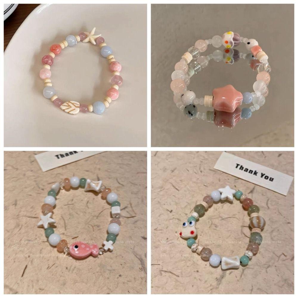 Браслет из смолы ручной работы с лягушкой, в корейском стиле, милый браслет из бусин, керамический браслет с рыбкой, украшение