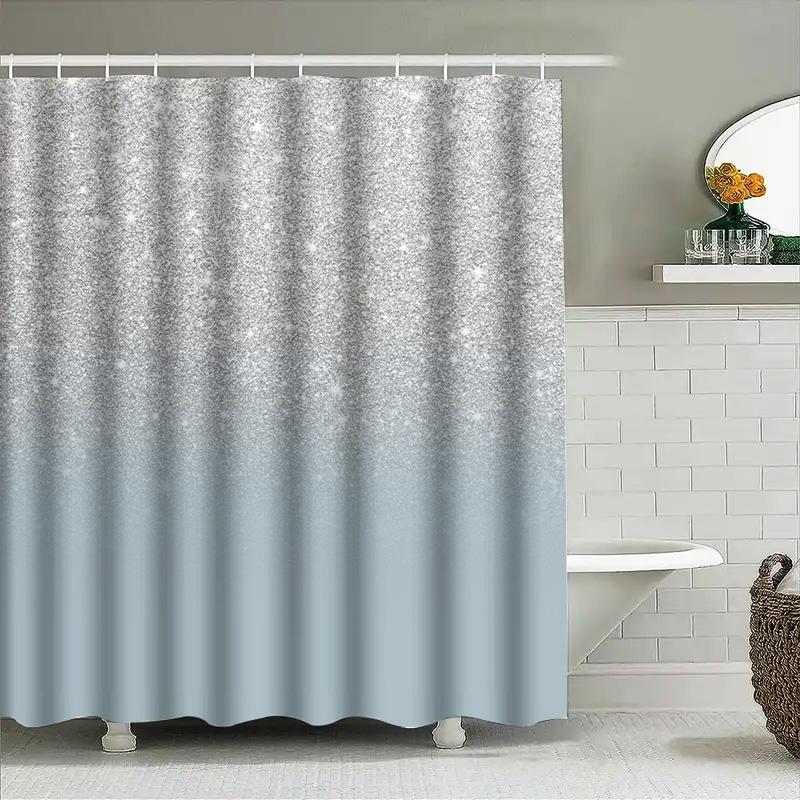 Modern Bathroom Decor Shower Curtain Set Sparkly Blue Ombre Design For Bathrooms Durable Polyester Fabric Easy Installation With