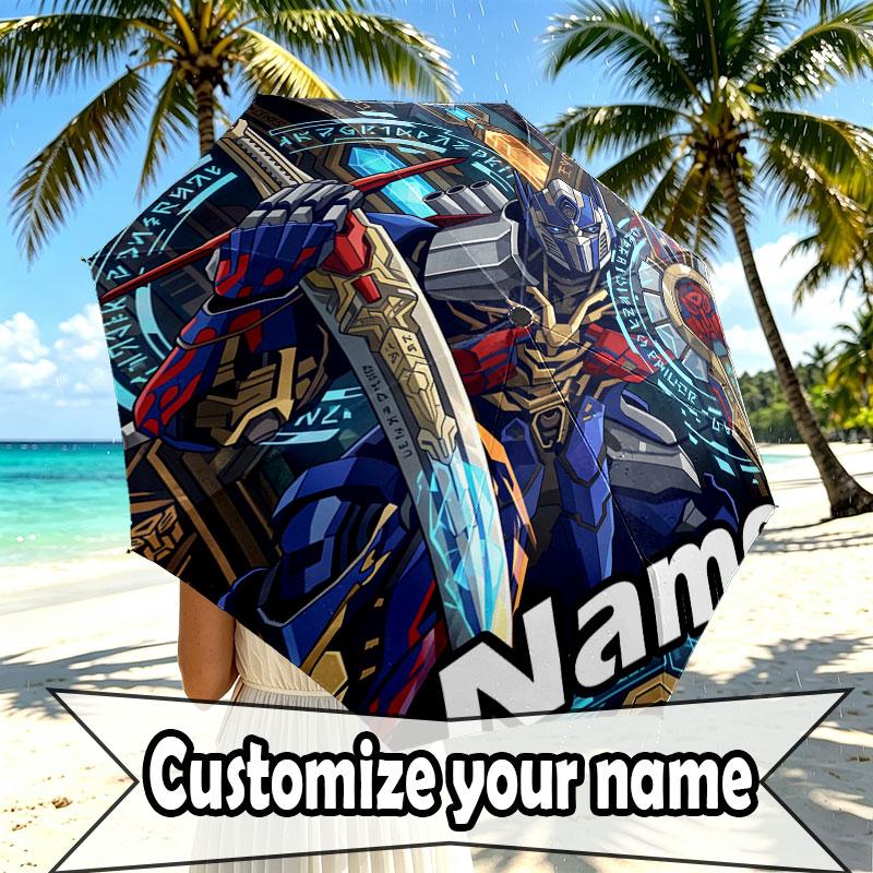 Custom Name Personalized Transformers Print Umbrella, Auto Open Close, 8‑Rib Sturdy Frame, Commute Camping Hiking Use, Birthday Gift