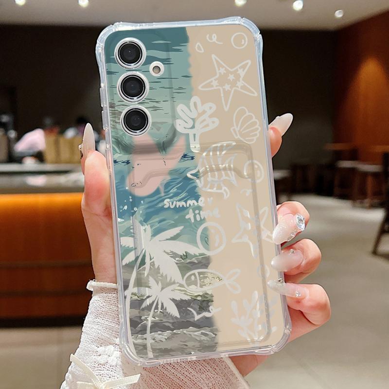 Чехол для телефона с узором медузы для Samsung Galaxy A57 A37 A17 A56 A16 A55 A36 A26 A15 A35 A54 A53 Прозрачный Чехол-Кошелек с Отделением для Карт Мягкий Чехол