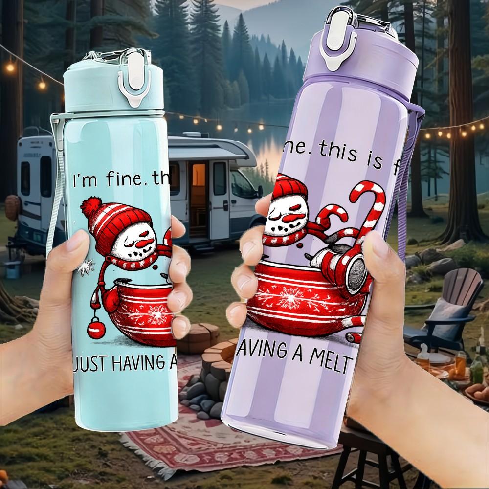 1PC Santa Snowman Hot Cocoa Art 750ml Color Plastic Sports Water Bottle Leakproof Flip Straw Lid Suitable for Sports Office Home Use