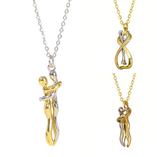 Ожерелье 'Объятие пары' Подвеска обнимающихся женщин и мужчин Символ любви Ювелирное изделие Подарок на День святого Валентина, годовщину для него, нее