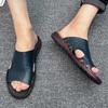 2025 лето новые кожаные шлепанцы на одной подошве мужские дышащие и без запаха трендовые универсальные сандалии мужские большого размера