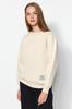 Women's Fashionable Stylish Sweatshirt Light Stone Label Detailed Regular Crew Neck Knitted Sweatshirt