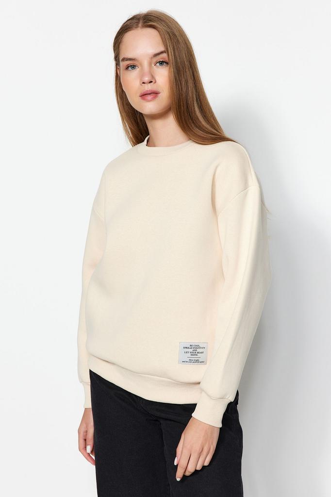 Women's Fashionable Stylish Sweatshirt Light Stone Label Detailed Regular Crew Neck Knitted Sweatshirt