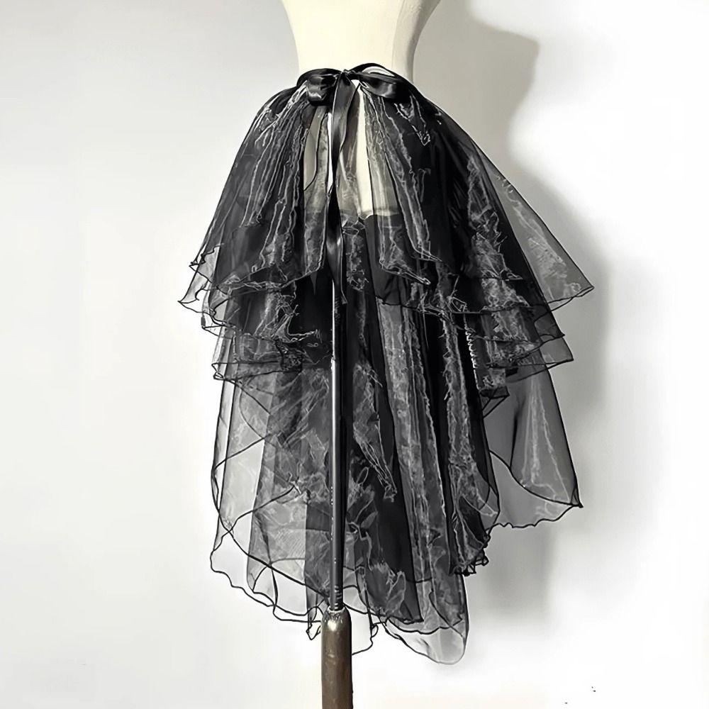 Irregular Hem Dance Execution Petticoat Front Short Back Long Lace Ruffles Skirt  Dance Performance