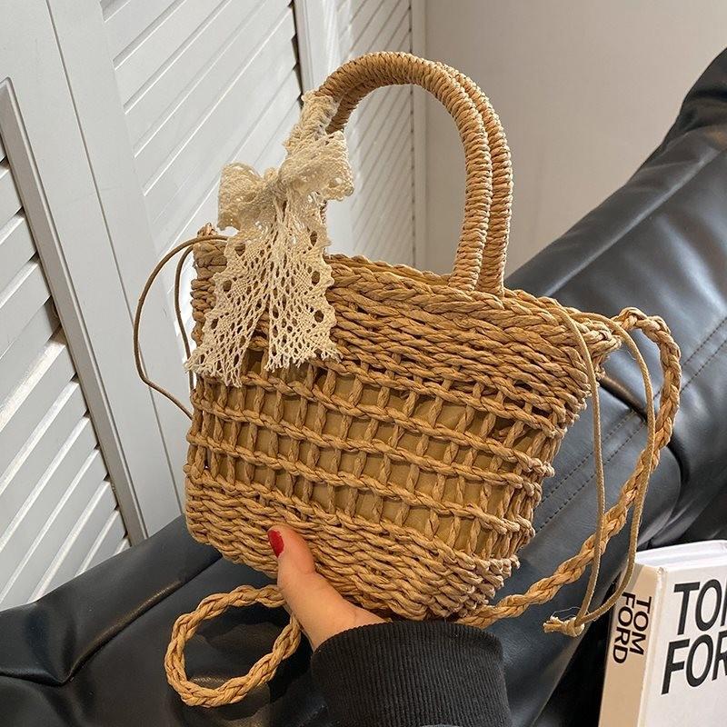 Шикарная Плетеная Сумка Ручной Работы Стильная Ротанговая Сумка-Тоут С Цветочным Принтом И Шарфом