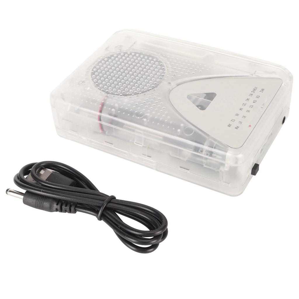 Portable Cassette Player with USB or USB Power Clear Ideal for Everyday Use 3.5mm Jack, Built-in Speaker, FM/AM Radio, Converter, Supply, Sound.
