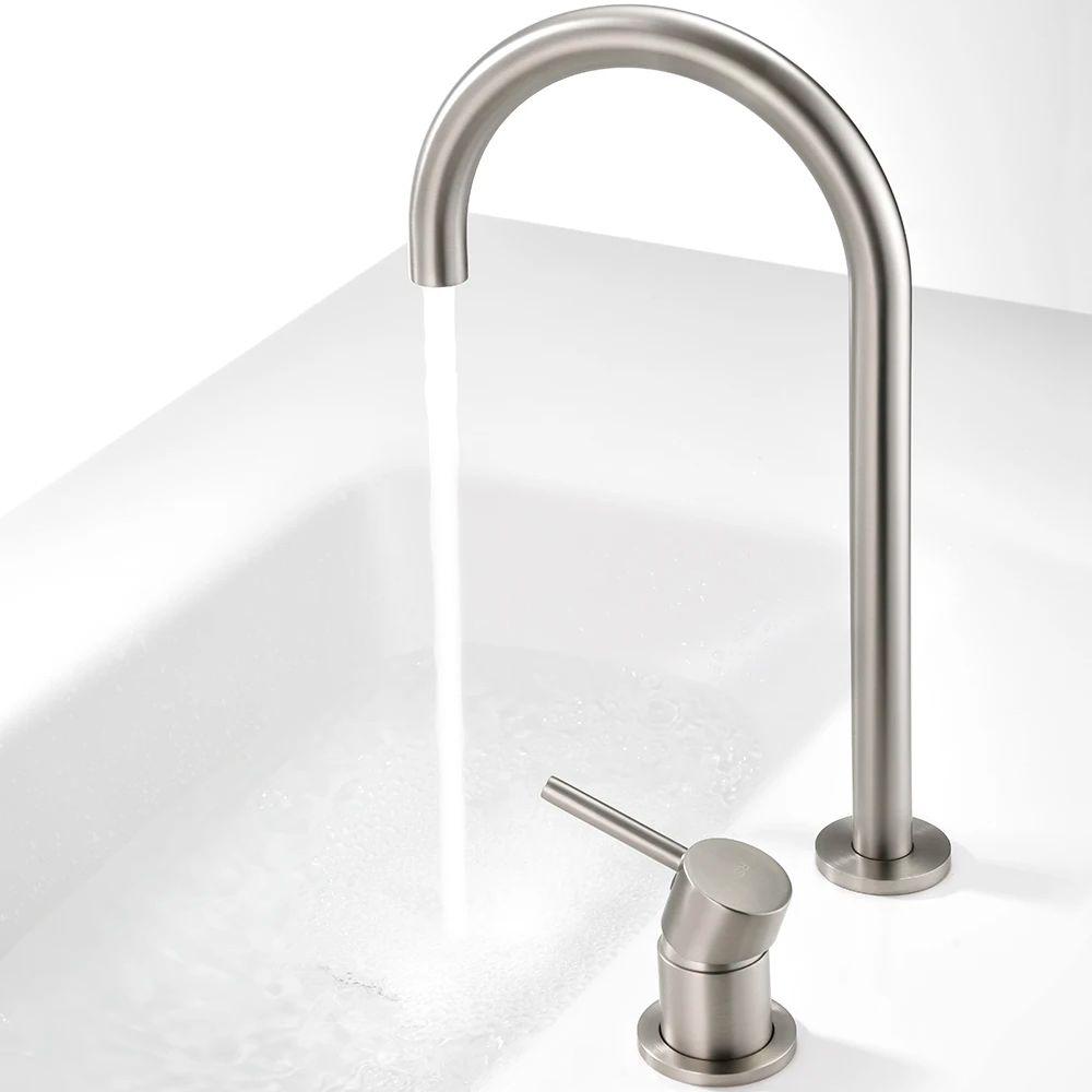 Никель/Серый Латунь Отдельный Смеситель для Раковины в Ванную Комнату Двух отверстий Однорычажный Горячий и Холодный Смеситель для Умывальника для Дома