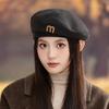Japanese Retro M Mark Versatile Solid Color Beret Autumn and Winter Outdoor Leisure Windproof Octagonal Hat British Style Painter Hat