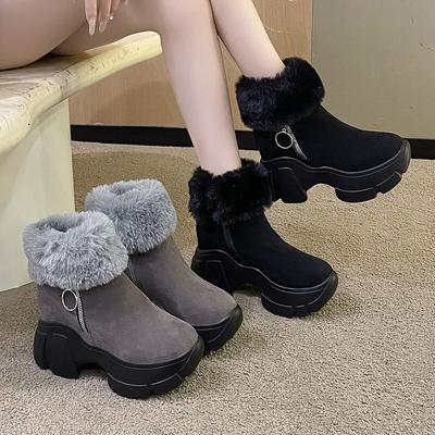 Женские ботильоны Рим Повседневные ботинки Женские Круглый носок Высокий каблук Платформа Боковая молния Теплая обувь Женская Мех Повседневные Короткие Ботильоны
