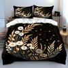 3Pcs Golden Moon Daisies Bedding Set, Boho Floral Print Duvet Cover + 2 Pillowcases, Celestial Decor
